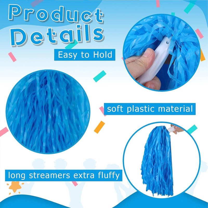 Comicfs 12 PCS Cheerleading Pom Poms, Pompoms with Handles Cheer Squad Team Spirited Fun Pom Poms for Party, Sports Dance Cheer, Performance Celebration (Soft Plastic- Blue) - Image 3